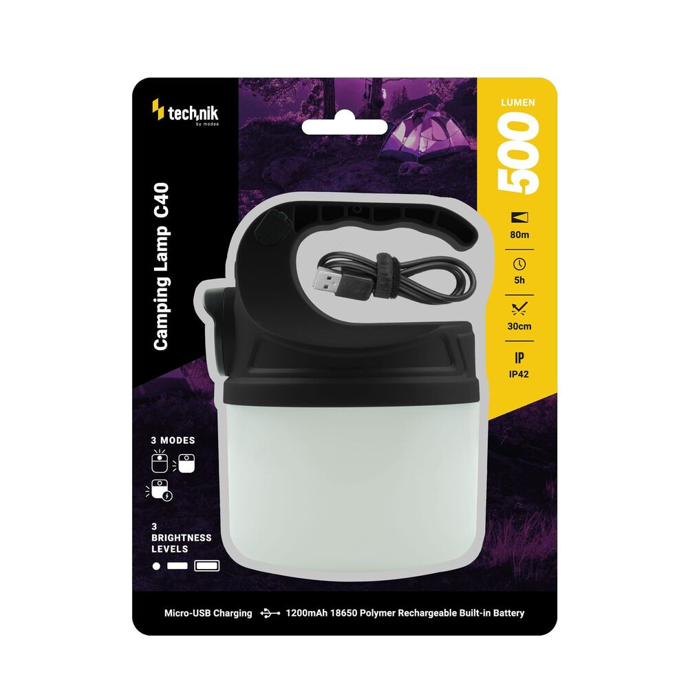 Technik Kempinglámpa C40 (akkumulátoros) LM/XPE LED, micro USB (350 lumen), IP42, újratölthető, MT-C40