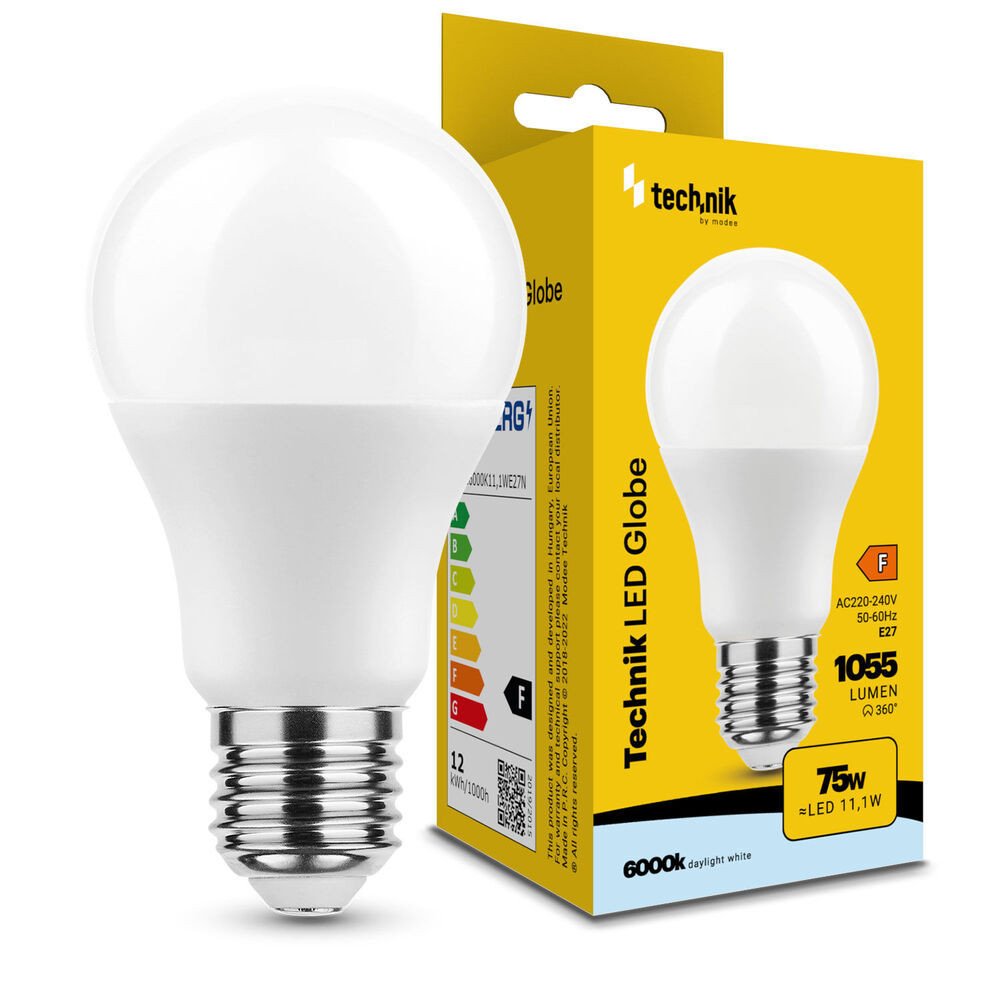 Technik LED Izzó Globe A60 11,1W E27 360° 6000K (1055 lumen) ERP, (10 lumen55), hideg fehér, CRI>80, MTL-G6000K11-1WE27N