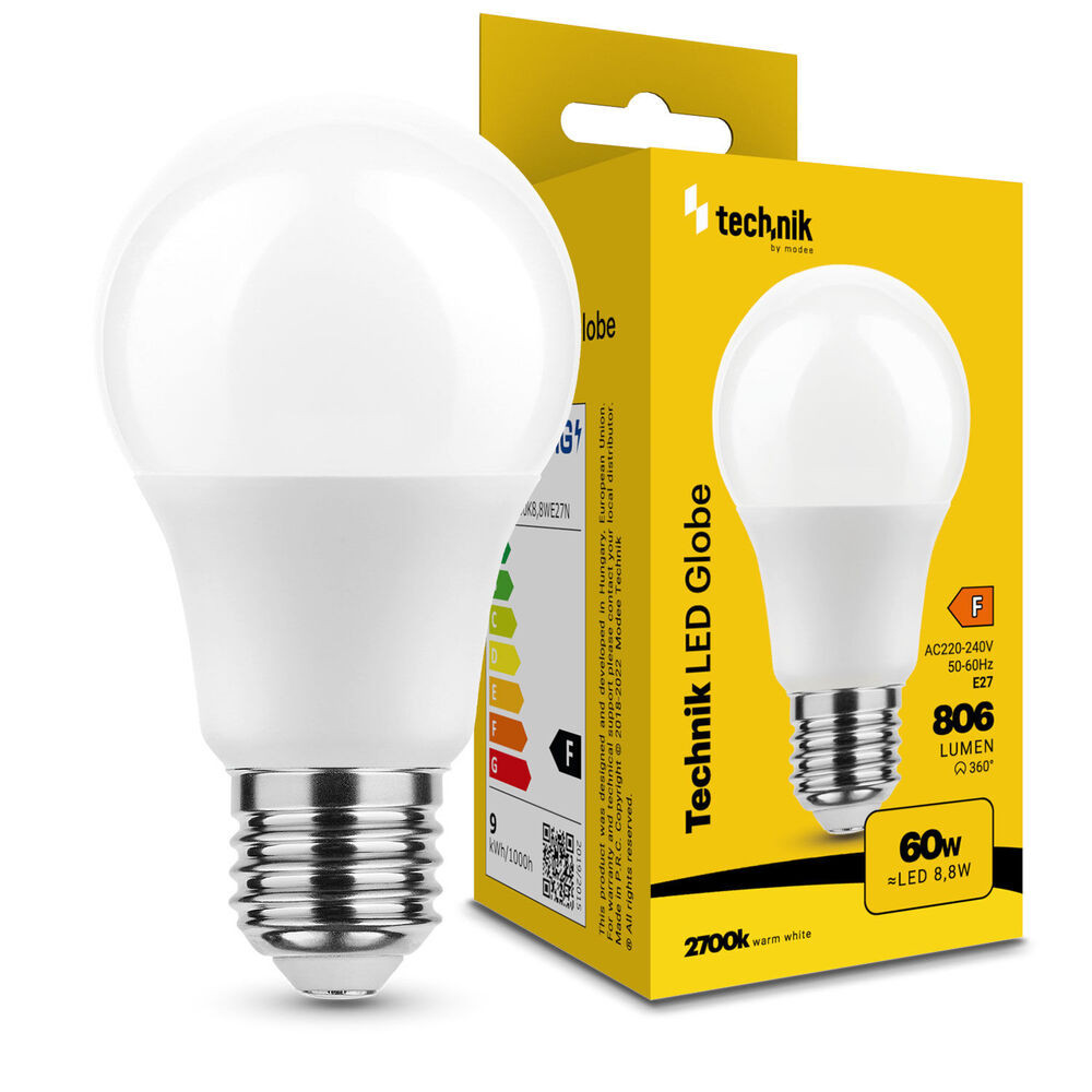 Technik LED Izzó Globe A60 8,8W E27 360° 2700K (806 lumen) ERP, meleg fehér, CRI>80, MTL-G2700K8-8WE27N