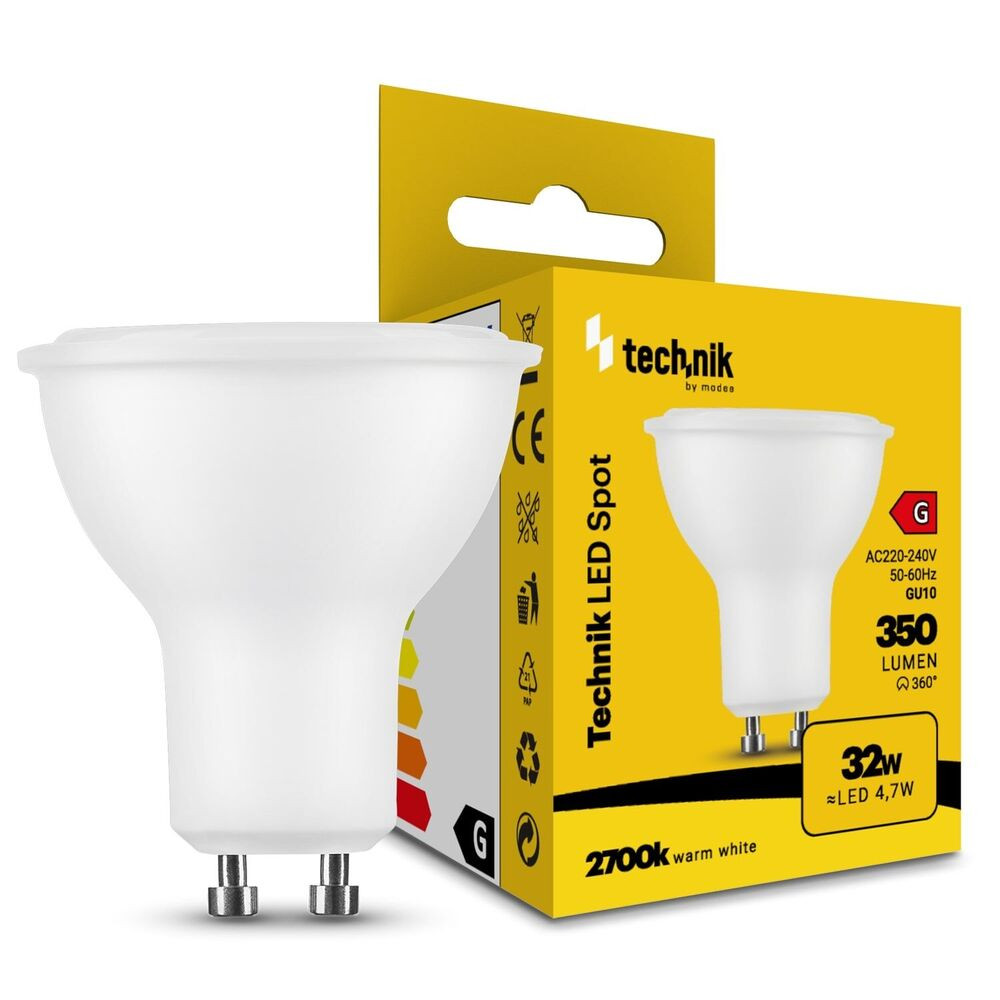 Technik LED Izzó Spot Alu-Plastic 4,7W GU10 110° 2700K (350 lumen) ERP, meleg fehér, CRI>80, MTL-GU102700K4-7WN