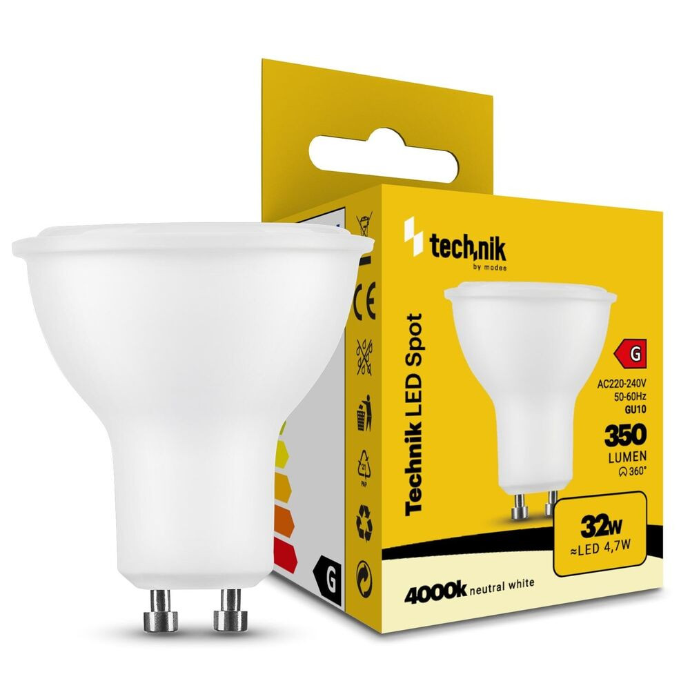 Technik LED Izzó Spot Alu-Plastic 4,7W GU10 110° 4000K (350 lumen) ERP, természetes fehér, CRI>80, MTL-GU104000K4-7WN