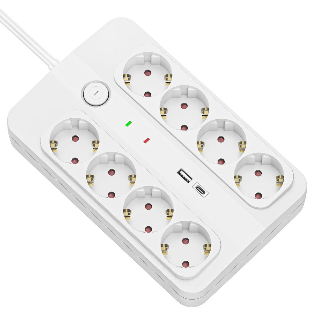 Technik Professional Elosztó 8 utas 1,5m 1,5mm2,USB-A-C,surge,kapcsoló 16A, TP1255