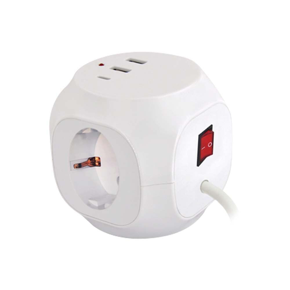 Technik Professional Elosztó Kocka 3 utas 1,5m kábel (1,5mm2), USB C/A 16A, TP1278