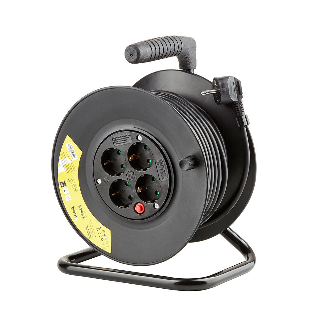 Technik Professional Kábeldob 4-er 25m 1,5mm2 (fekete) 16A, MT4K25M1-5-F