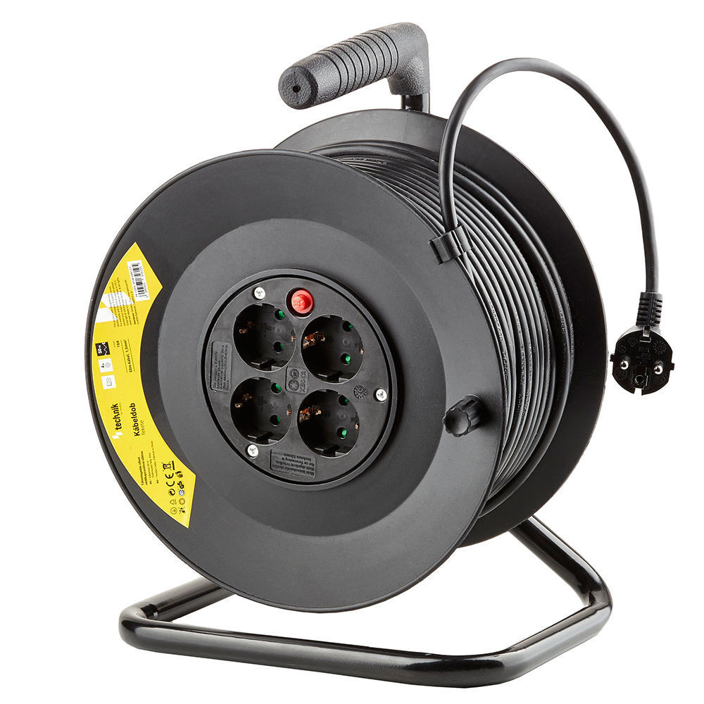 Technik Professional Kábeldob 4-er 50m 1,5mm2 (fekete) 16A, MT4K50M1-5-F