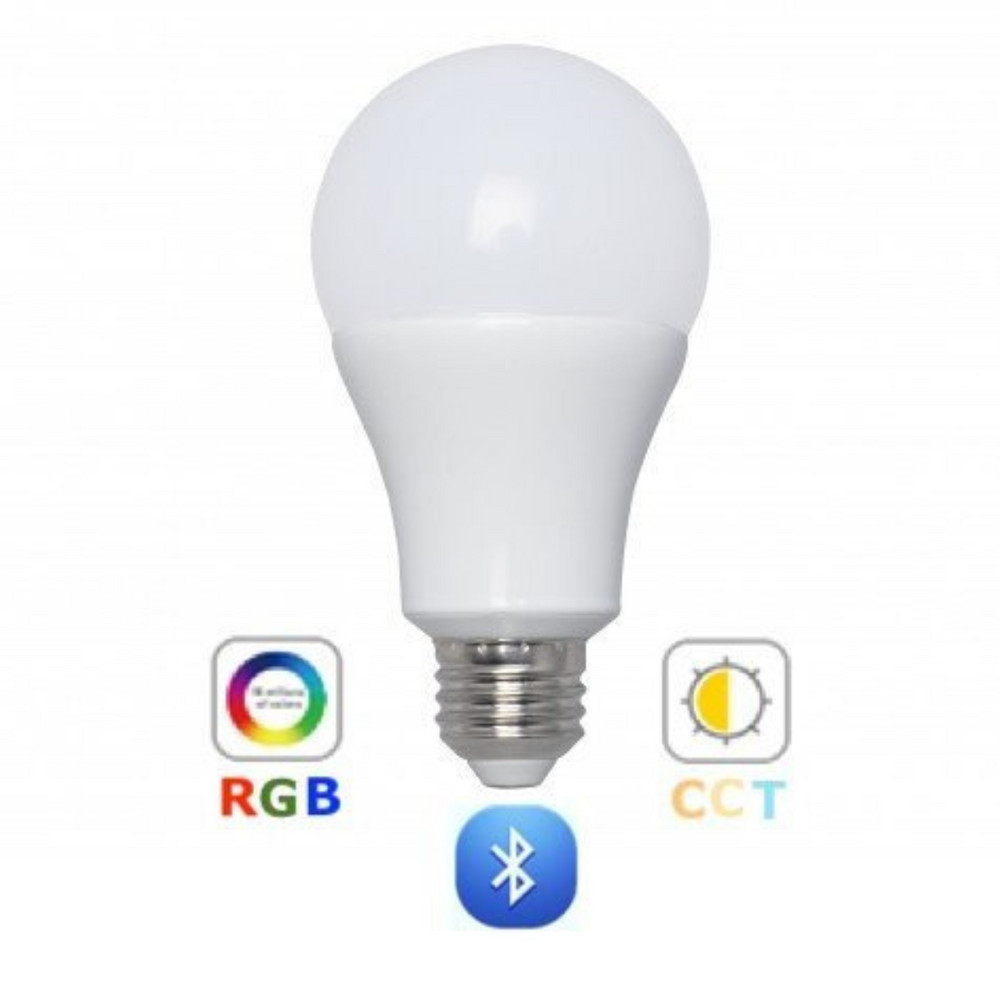RGB-CCT LED lámpa , égő , E27 foglalat , 9 Watt , dimmelhető , színes , állítható fehér színárnyalat , Bluetooth , LEDISSIMO SMART