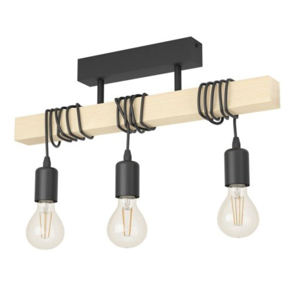 LED lámpa függeszték , mennyezeti , 3 x E27 , acél , fa , fekete , EGLO , TOWNSHEND , 32915