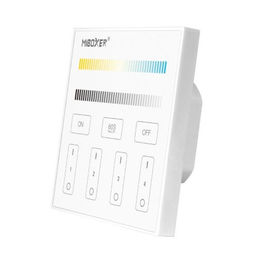 Vezeték nélküli , hálózati, fali , érintős , vezérlőpult, CCT fényforráshoz, 4 zónás , Miboxer (Mi-Light) , T2