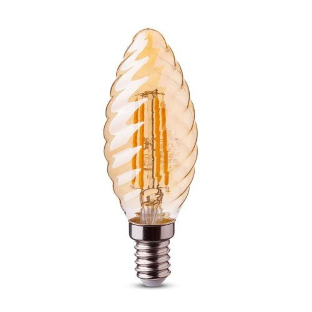 LED lámpa , égő , izzószálas hatás , filament , csavart , gyertya , E14 foglalat , 4 Watt , meleg fehér , borostyán sárga