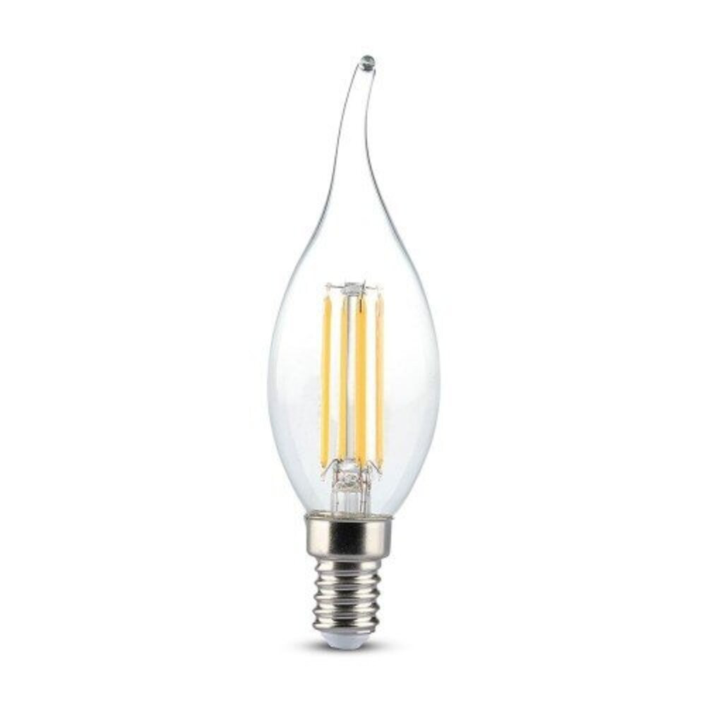 LED lámpa , égő , izzószálas hatás , filament , gyertya , láng , E14 foglalat , 4 Watt , meleg fehér , borostyán sárga