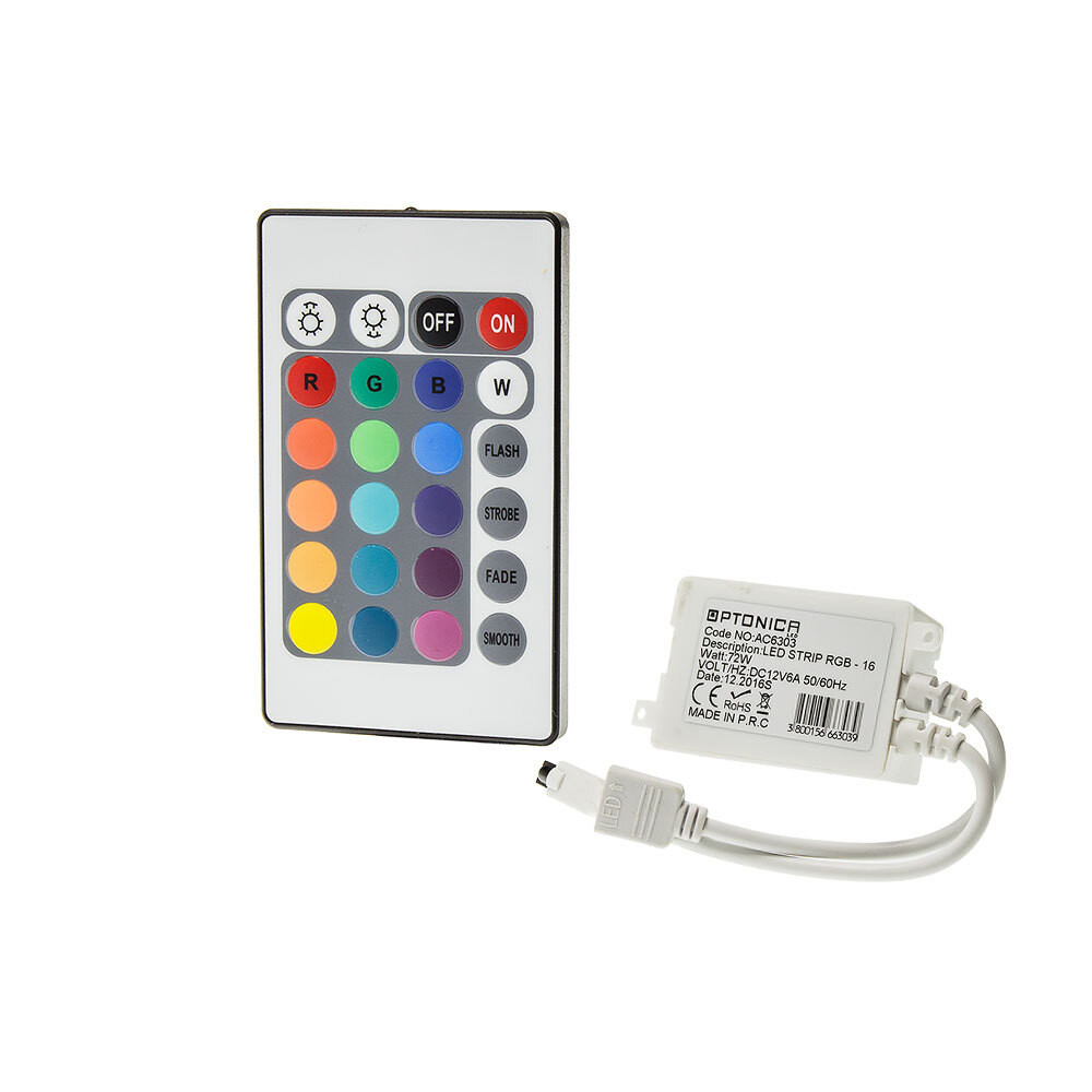 LED szalagvezérlő távirányítóval 16 gomb, 72W, dimmelhető, fehér, Optonica, 6303