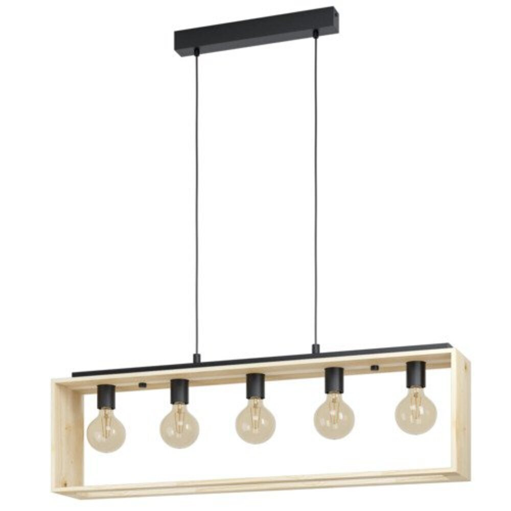 LED lámpa függeszték , mennyezeti , 5 X E27 , fa , fekete , EGLO , FAMBOROUGH , 43414