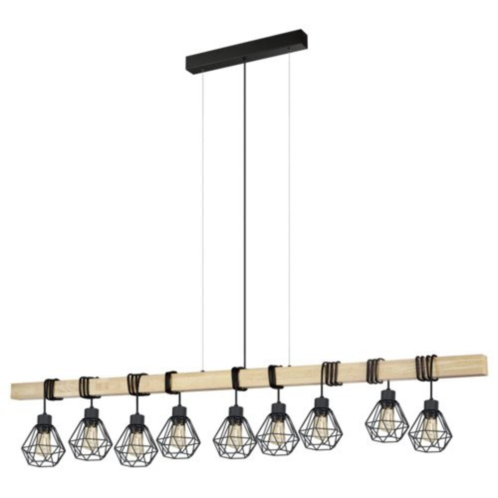 LED lámpa függeszték , mennyezeti , 9 x E27 , acél , fa , fekete , EGLO , TOWNSHEND 5 , 43134