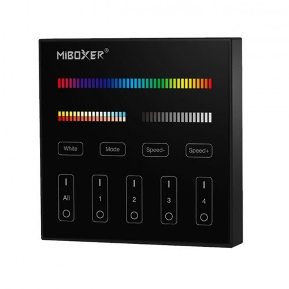 Vezeték nélküli , elemes, fali , érintős , vezérlőpult, RGB + CCT , 4 zónás , fekete , Miboxer (Mi-Light) , B4-B