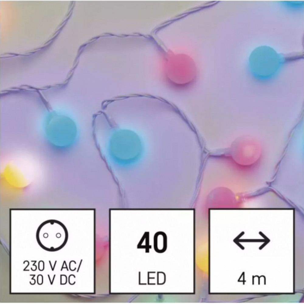 LED fényfüzér, cseresznye – golyók 2,5 cm, 4 m, kültéri és beltéri, többszínű, időzítő, RGB, IP44, EMOS, D5AM01