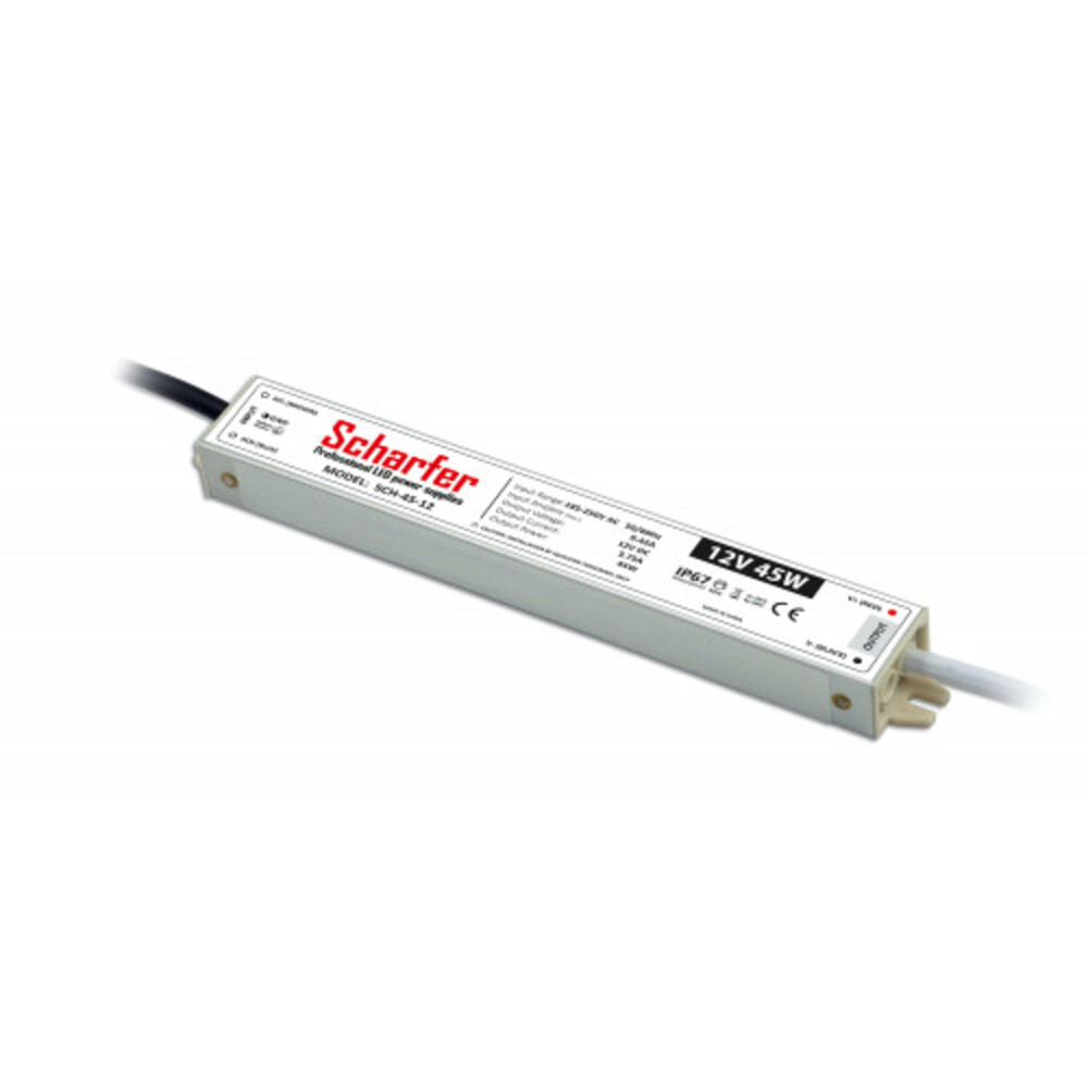 LED tápegység , 12 Volt , 45 Watt , 3,75A , kültéri , vízálló , IP67 , Scharfer , 7 év garancia