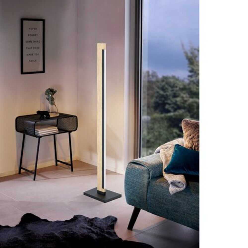 LED lámpa , állólámpa , 19.5W , dimmelhető , meleg fehér , fa , fekete , EGLO , CAMACHO , 99296
