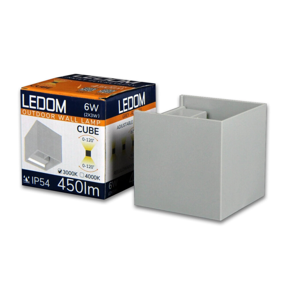 LEDOM Kültéri fali lámpatest LED 2x3W 4000K IP54 szürke CUBE, 6W, természetes fehér, CRI≥80, LED line, LL-478191