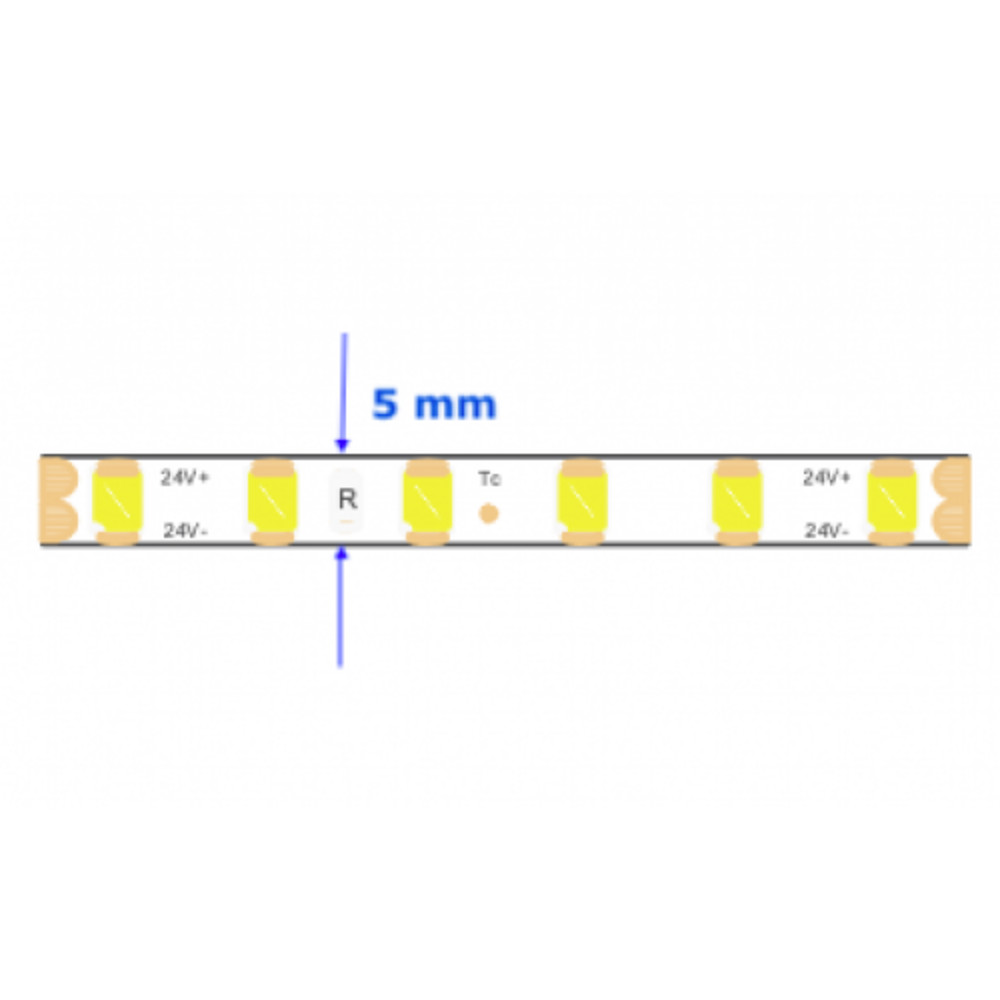 LED szalag , 24 Volt DC , 2835 , 120 led/m , 9 Watt/m , meleg fehér , 800 lumen/m , keskeny , 5mm , 5 év garancia