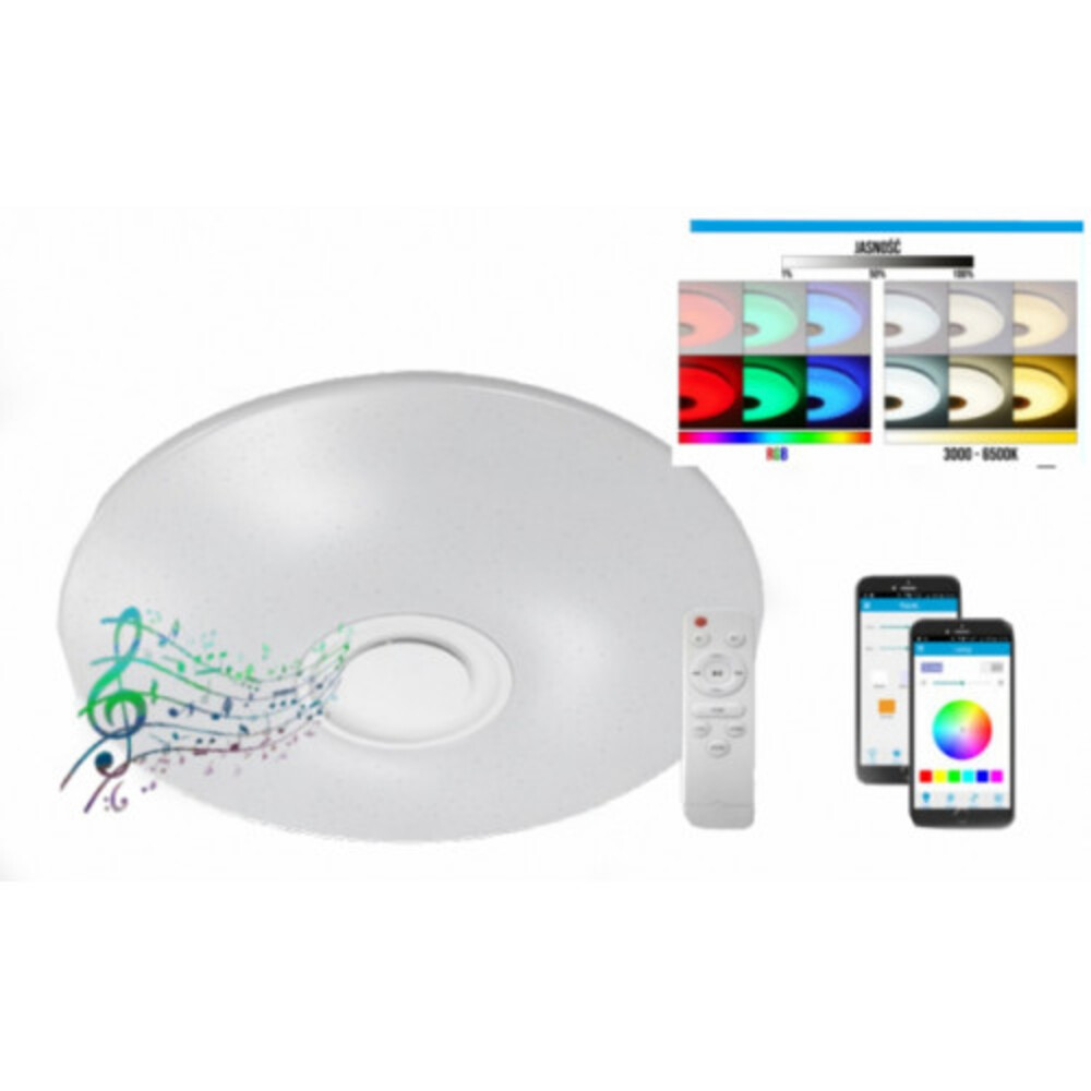 LED panel , mennyezeti , falon kívüli , 72W , Bluetooth hangszóróval , RGB , CCT , dimmelhető , IP20 , Porto