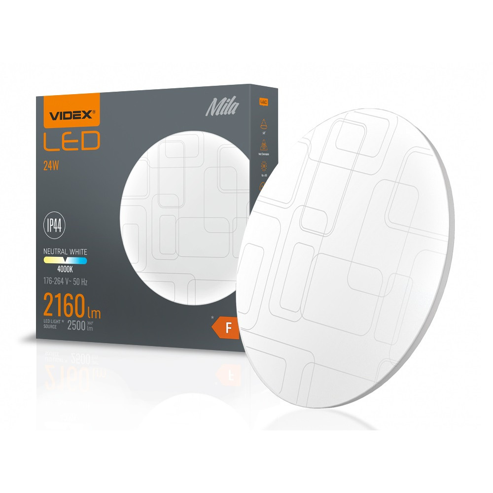 LED lámpatest , 24W , kerek , természetes fehér, mintázott , IP44 , VIDEX , Mila