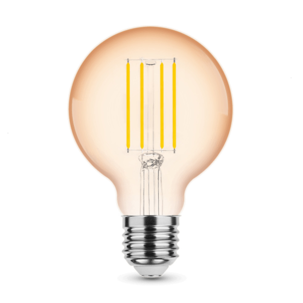 LED lámpa , égő , izzószálas hatás , filament , E27 foglalat , G80 , Edison , 4 Watt , meleg fehér , 1800K , borostyán sárga, Modee