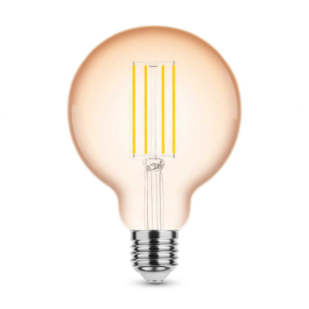 LED lámpa , égő , izzószálas hatás , filament , E27 foglalat , G95 , Edison , 4 Watt , meleg fehér , 1800K , borostyán sárga , Modee,
