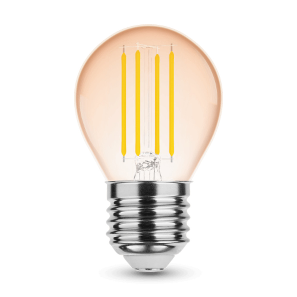 LED lámpa , égő , izzószálas hatás , filament , E27 foglalat , G45 , Edison , 4 Watt , meleg fehér , 1800K , borostyán sárga , Modee