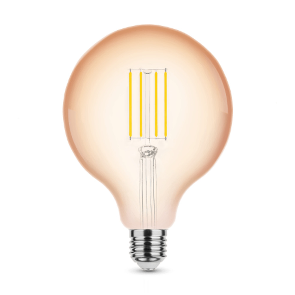 LED lámpa , égő , izzószálas hatás , filament , E27 foglalat , G125 , Edison , 4 Watt , meleg fehér , 1800K , borostyán sárga , Modee
