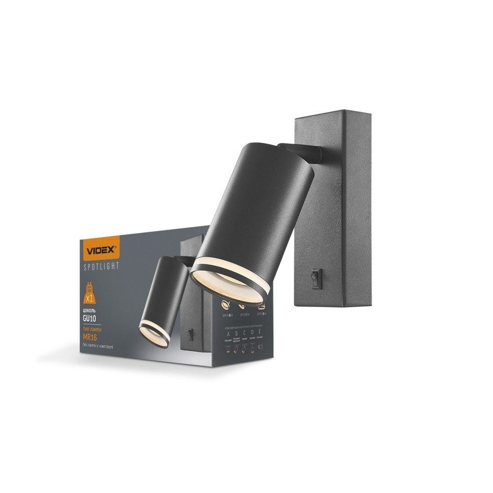Led lámpatest , oldalfali , GU10 foglalattal , fekete , KENT , VIDEX
