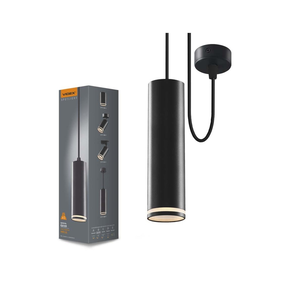 Led lámpa , függeszték , mennyezeti , GU10 , fekete , TATUM , VIDEX