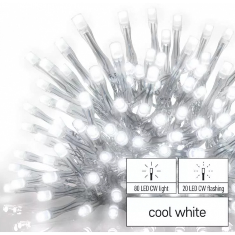 Standard LED sorolható füzér, villogó – jégcsapok, 2,5 m, kültéri, hideg fehér, IP44, EMOS, D1CC02