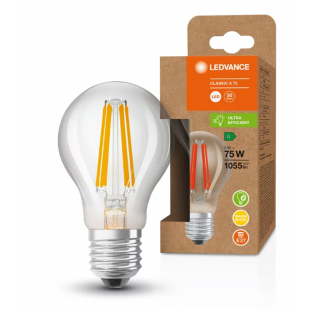 LED lámpa , égő , izzószálas hatás , filament , E27 , 5W , 211 lm/w , A besorolás , meleg fehér , 5 év garancia , LEDVANCE (OSRAM)