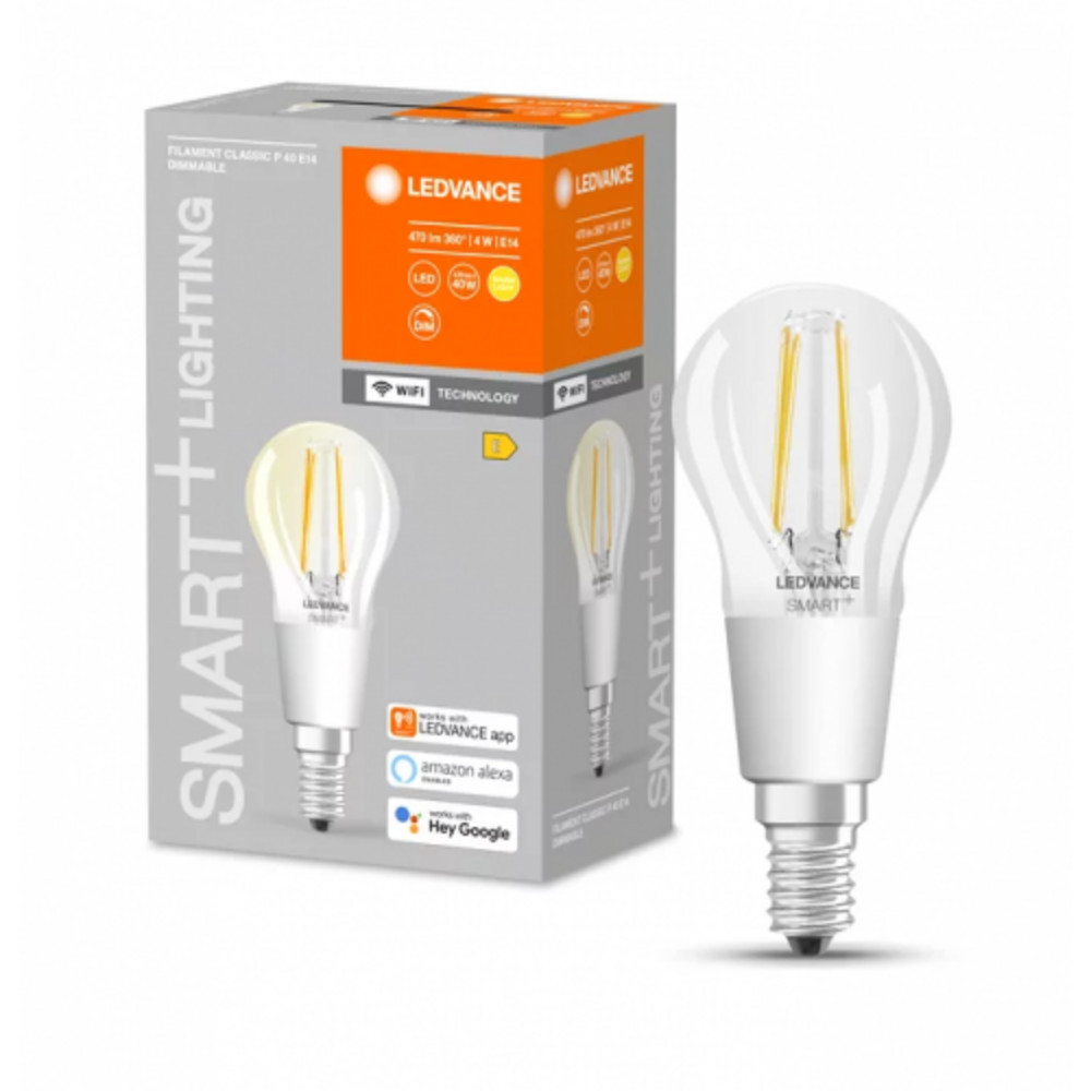 LED lámpa , égő , izzószálas hatás , filament , kis gömb , E14 , 4W , meleg fehér , dimmelhető , LEDVANCE Smart+ WIFI