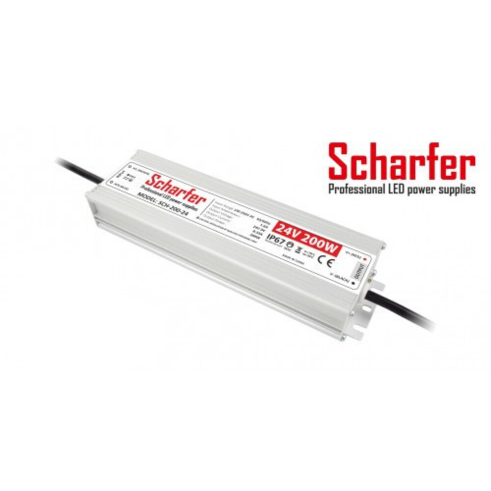 LED tápegység , 24 Volt , 200 Watt , 8,33A , kültéri , vízálló , IP67 , Scharfer , 7 év garancia