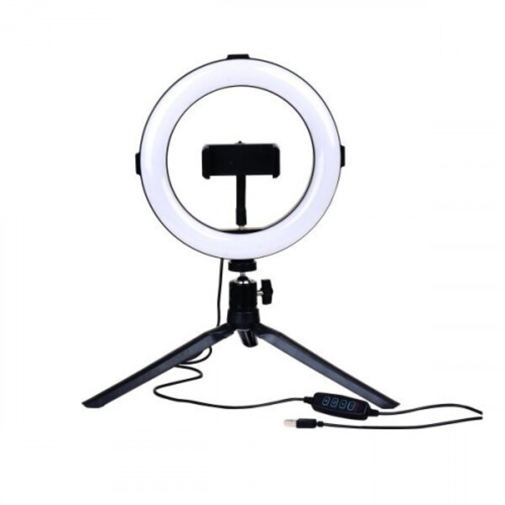 Szelfi gyűrűs LED lámpa , asztali , 10W , USB , állvánnyal, távirányítóval , állítható színhőmérséklet (CCT) , dimmelhető , Optonica