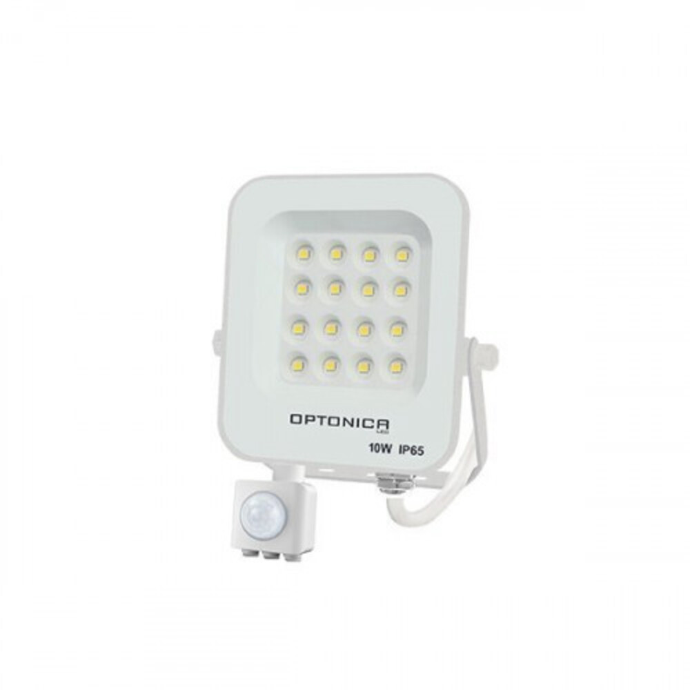 LED reflektor , 10 Watt , Ultra Slim , SMD , mozgásérzékelős , meleg fehér , fehér ház , IP65 , Optonica