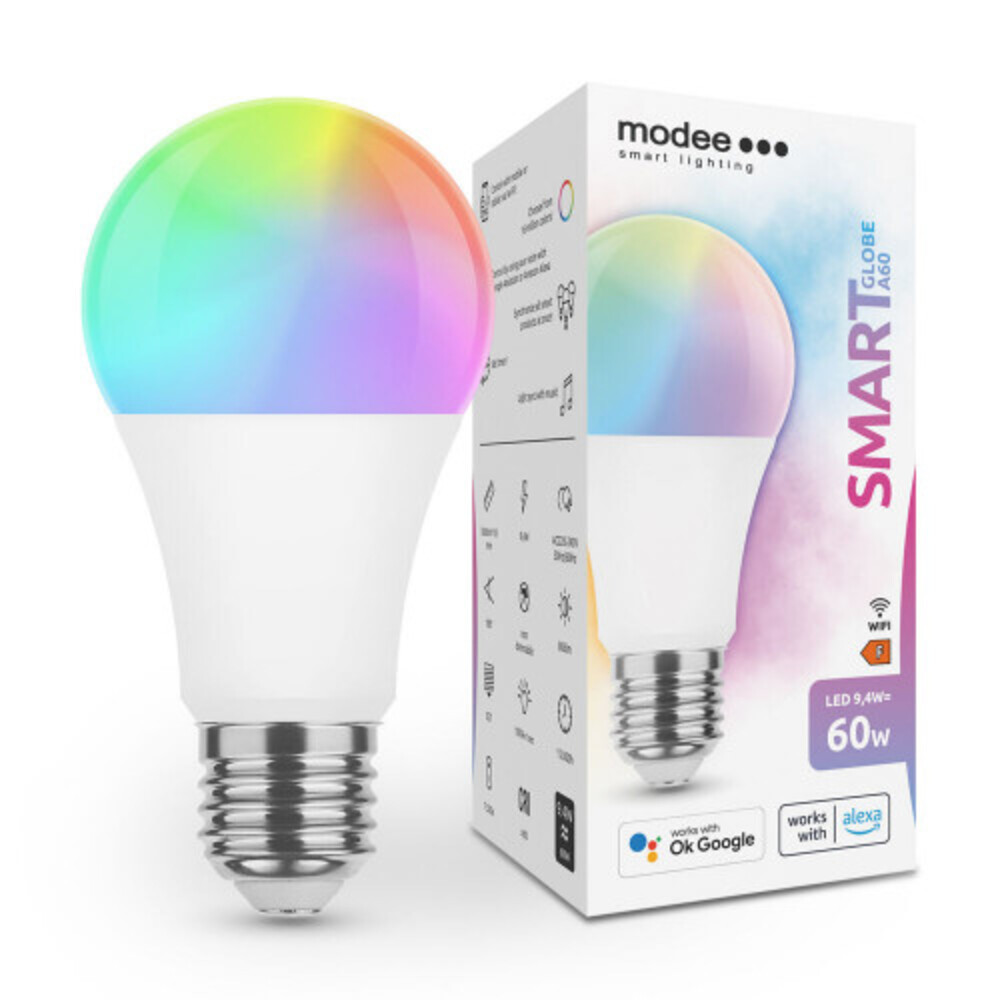 LED lámpatest , égő , körte , E27 , 9.4W , RGB , CCT , dimmelhető , WIFI , TUYA , Modee