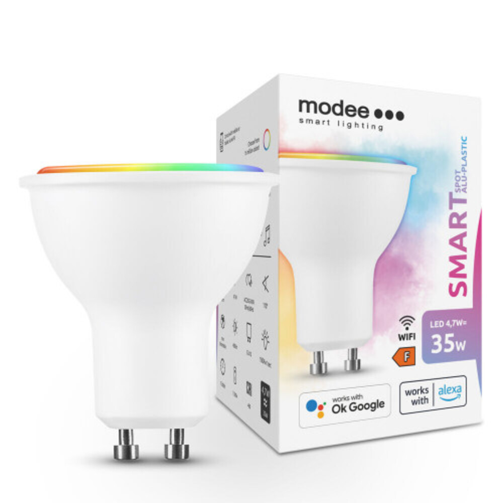 LED lámpatest , égő , spot , GU10 , 4.7W , 110° , RGB , CCT , dimmelhető , WIFI , TUYA , Modee