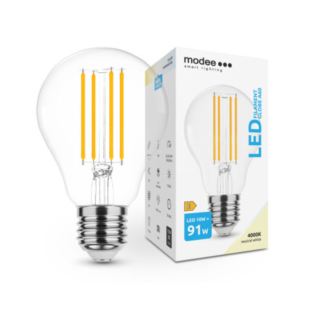 LED lámpa , égő , izzószálas hatás , filament , E27 foglalat , A60 , 10 Watt , természetes fehér , 4000K , Modee