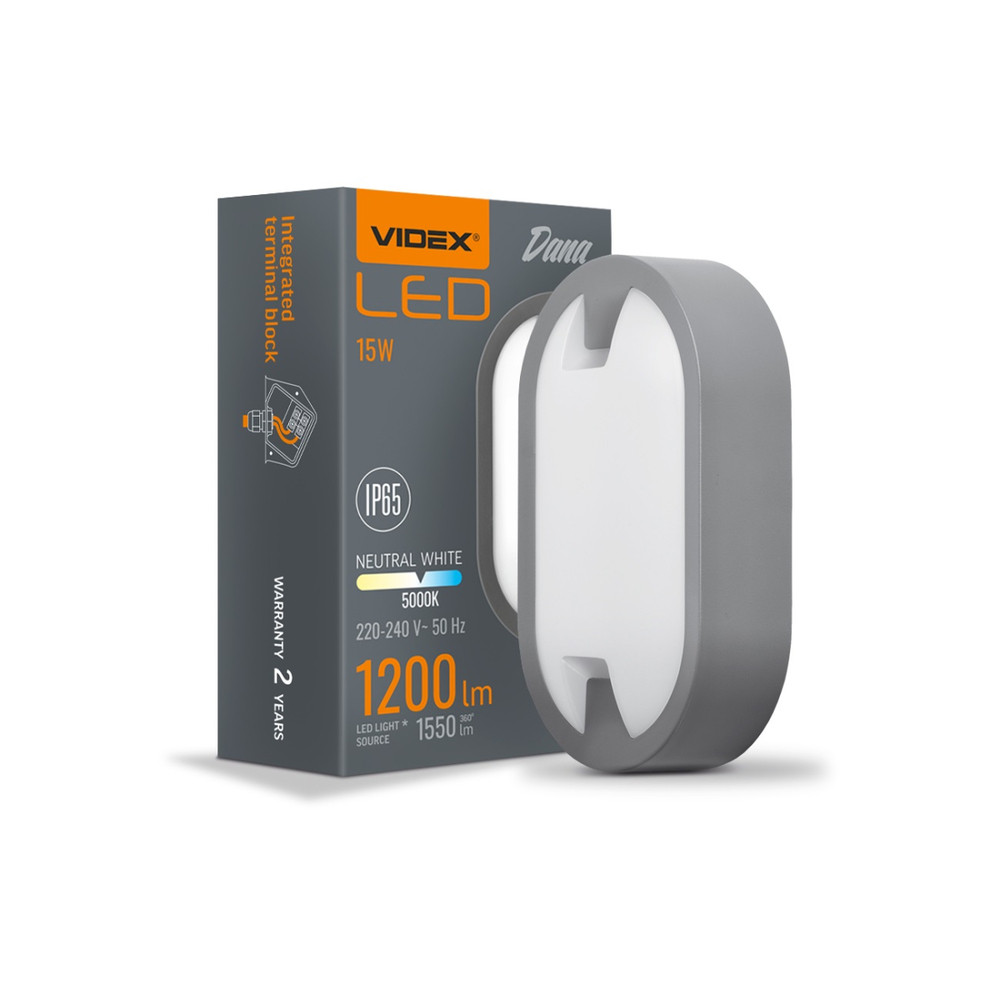 LED lámpatest , 15W , ovális , természetes fehér , antracit , IP65 , VIDEX Dana
