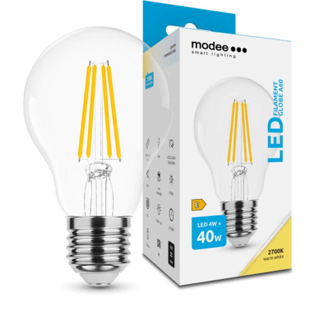 LED lámpa , égő , izzószálas hatás , filament , E27 foglalat , A60 , 4 Watt , meleg fehér , Modee