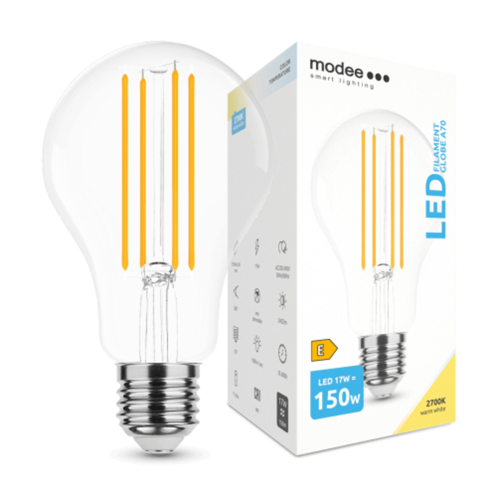 LED lámpa , égő , izzószálas hatás , filament , E27 foglalat , A70 , 17 Watt , 2452 lumen , meleg fehér , Modee
