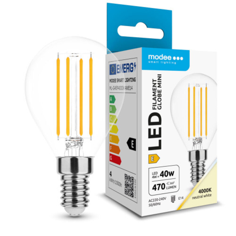 LED lámpa , égő , izzószálas hatás , filament , E14 foglalat , G45 , 4 Watt , természetes fehér , Modee