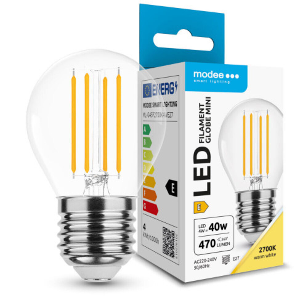 LED lámpa , égő , izzószálas hatás , filament , E27 foglalat , G45 , 4 Watt , meleg fehér , Modee