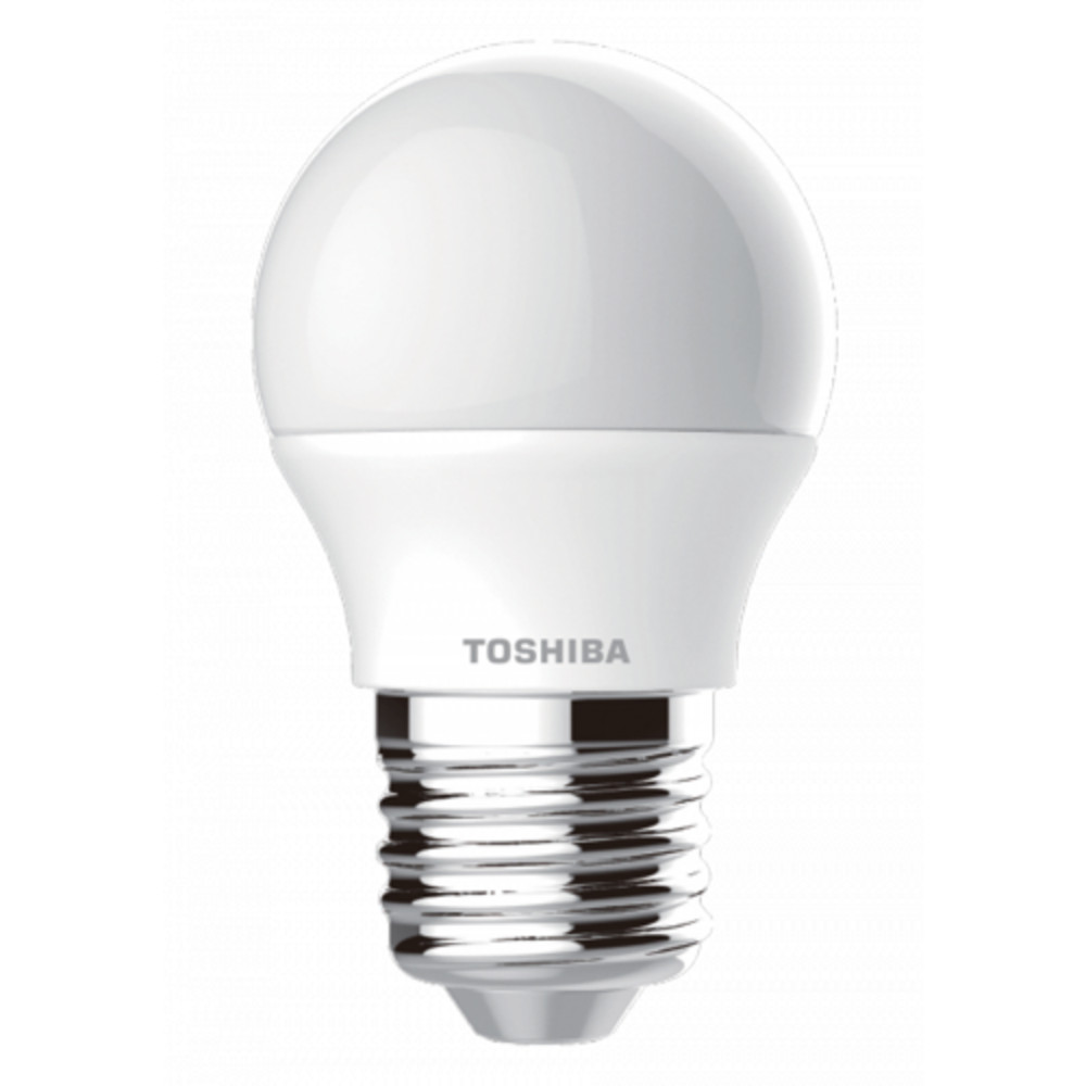 LED lámpa , égő , kisgömb , E27 foglalat , 4.7 Watt , 180° , természetes fehér , 3 darabos csomag , TOSHIBA , 5 év garancia