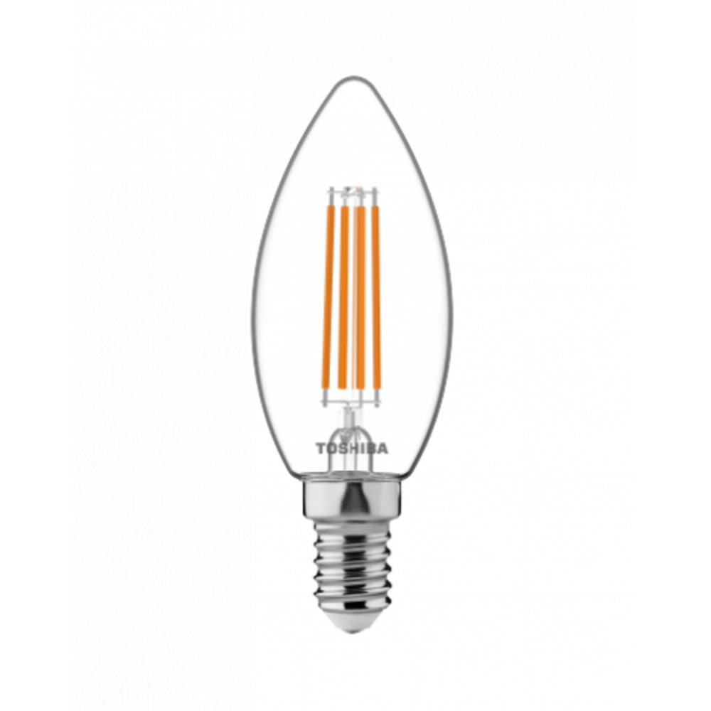 LED lámpa , égő , izzószálás hatás , filament , gyertya , E14 foglalat , 4.5 Watt , meleg fehér , TOSHIBA , 5 év garancia