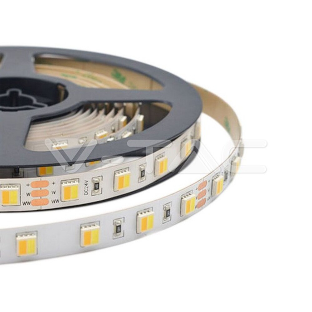 LED szalag , 24 Volt DC , 2835 , CCT , 120 led/m , 14V , IP65 - 5m/tekercs, ár méterenként