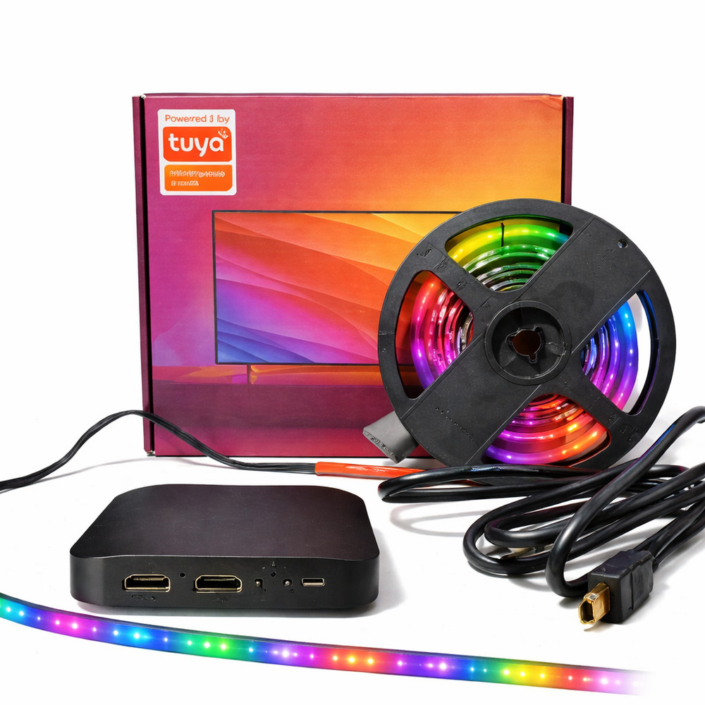 Digitális LED szalag szett HDMI BOX-szal , TV képernyő követő funkcióval , RGB + IC (digitális) , dimmelhető , 5.5m , WIFI/Bluetooth , TUYA , LEDISSIMO AMBIENT LIGHT