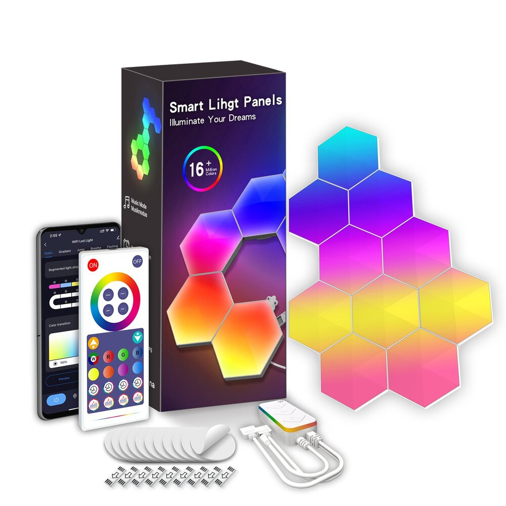 Digitális RGB HEXALED szett , 6 db-os , távirányítóval, USB , RGB + IC (digitális) , dimmelhető , WIFI/Bluetooth , TUYA , LEDISSIMO AMBIENT LIGHT